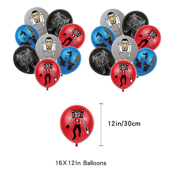 Skibidi Toalett Tema Födelsedagsfest Banner Ballonger Cupcake Toppers Dekor Set