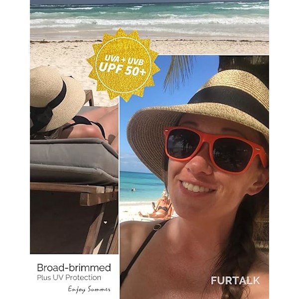 Dam solhatt strand solskydd halm mjuk kant UPF50 rese hopfällbar brätte sommar UV-skydd hatt Beige
