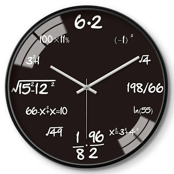 12-tums glasväggklocka dekorativ matematik undervisningsstil runda klockor modern svart batteridriven tyst icke-tickande hängande väggklockor