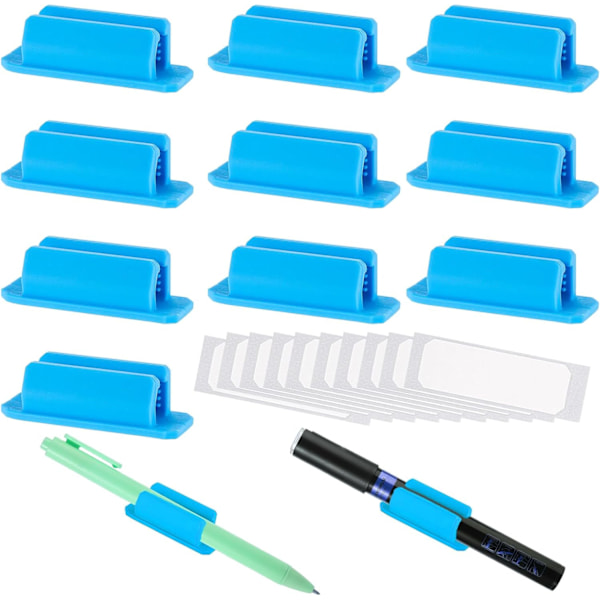 10pcs Adhesive Silicone Pen Holder Clips with 10 Extra Adhesive Stickers, Pen Holder Set Marker Holder for Desk and Other Flat Surfaces Pencil Holder