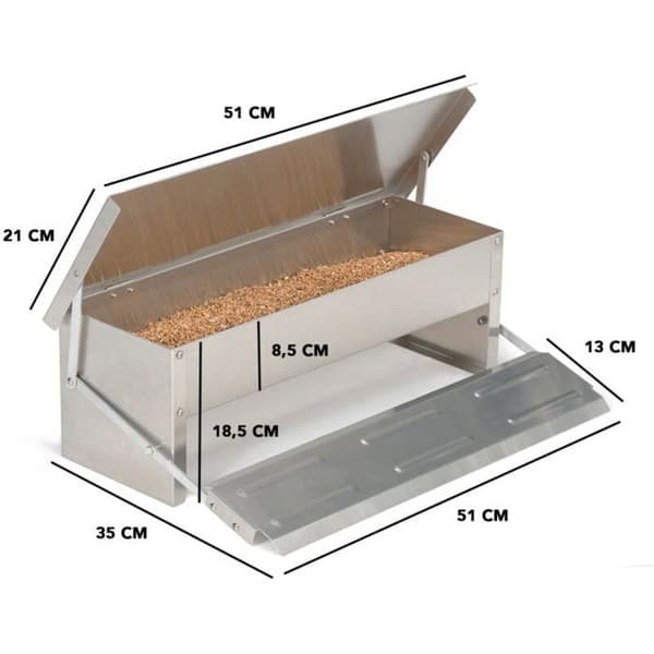 XL Hønsefoderautomat, Automatisk Pedalbetjent Ståldispenser, 5 kg