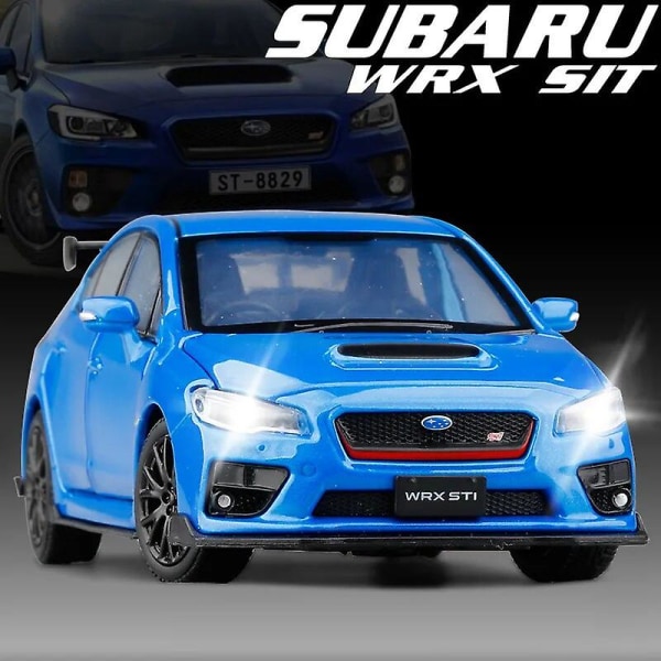 1/32 Subaru Sti Legetøjsbil Model Jkm Trykstøbt Legering Racing Model Belysning Døre Kan Åbnes Pædagogisk Samling Gave Til Dreng Barn Blue