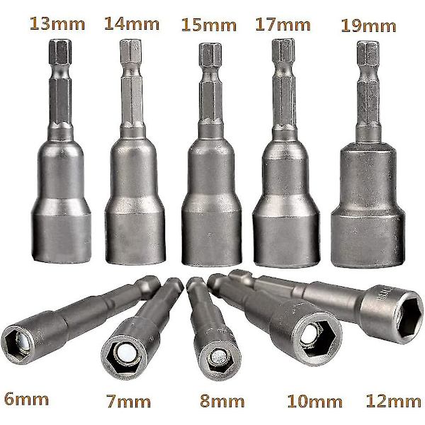 10 stk. Hex Socket Magnet, 6-19mm Socketnøgle, Skruenøgle til boremaskine (krom-vanadiumstål) Hy