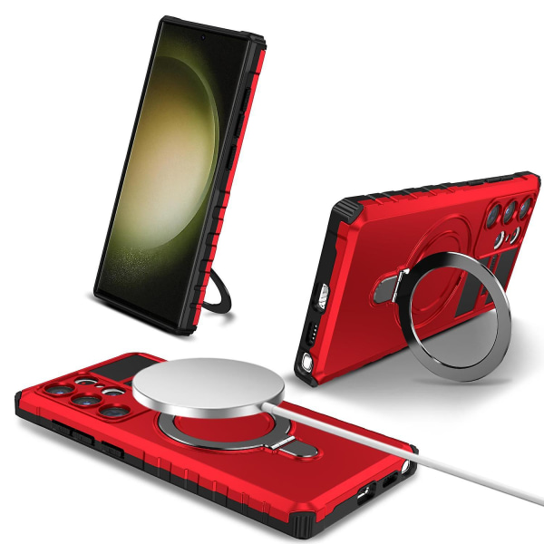 Til Samsung Galaxy S23 Ultra PC+TPU telefontaske Magnetisk fingergreb Kickstand Cover Red