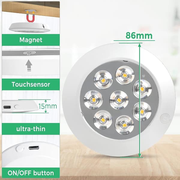 Himmennettävä LED-kosketuskaappivalaisin - USB-ladattava
