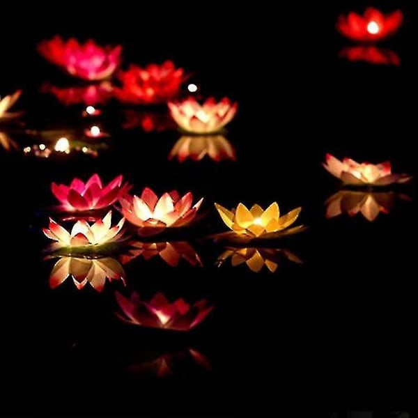 10 stycken Lotus flytande lyktor Flytande ljus Ljus Konstgjorda Flytande Färgglada Lotus Med Riktiga Ljus Poolljus Flytande För