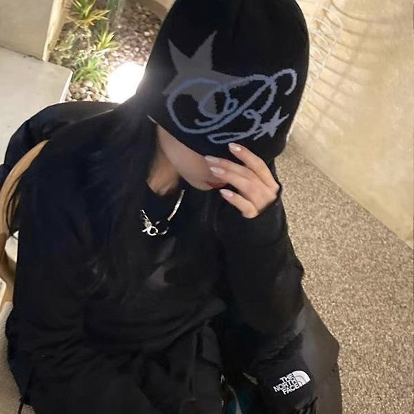 Y2k Hue Beanie Huer Strikket Uld Hue Brev Stjerne Jacquard Hue 2000'erne Sød Mænd Kvinder Unisex Skull Cap Ski Cykling Udendørs style 3