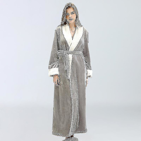 Dame Badekåbe Blød Fleece Lang Kåbe Natkjole Grey M