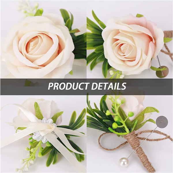 Håndledsblomster til bryllupper, blomsterhåndledsbuket sæt kunstig bryllupsrose brud håndledsblomster blomster buket til galla (Champagne)