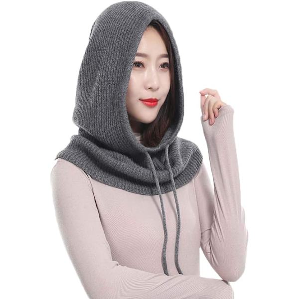 Naisten Balaclava Huppuhattu Talvi Kasmirmir Neulotu Pipohatut Suksi Maski Sukka Ulkona (Tummanharmaa) Dark Grey