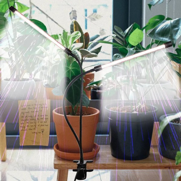 Växtlampa 40W LED-växtlampa 2-huvuden växtlampa inomhusväxter odlingslampa med timer
