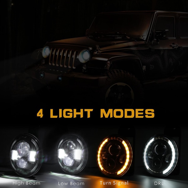 7 tum rund LED-strålkastare Hi/low Beam Halo Angel Eyes för Jeep Wrangler Jk