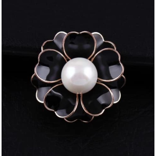 Kvinnors blomma artificiell pärla emalj legering brosch stift vit corsage kläder accessoarer snygg och populär hållbar (svart)