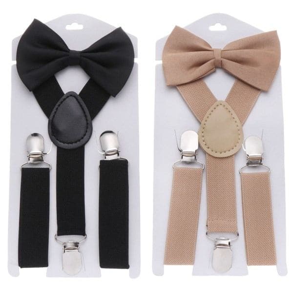 2 sett barnebukser elastiske bukseseler ku slips khaki+svart