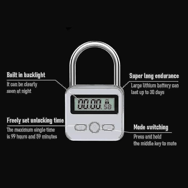 Smart Time Lock, 99 timmar Max Timing Lock med LCD-skärm Multifunktions elektronisk resetimer A Y -t
