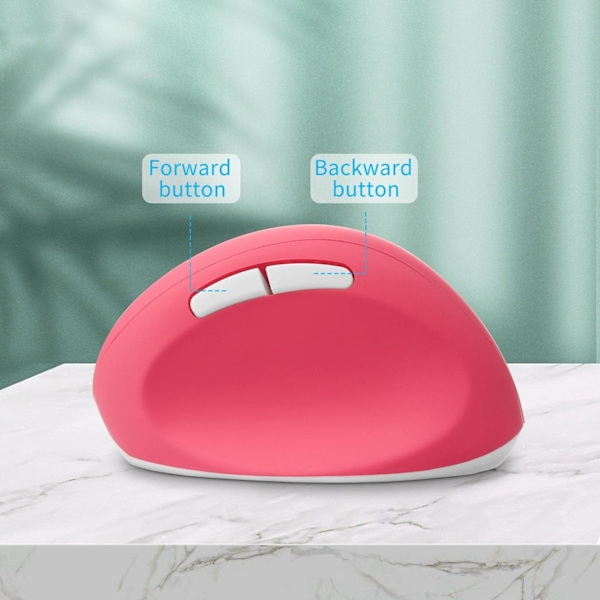 Ergonomisk Mus, Trådløs Mus Genopladelig Vertikal Mus med USB-modtager, 2,4 GHz Trådløs Mus, 6 Knapper, Justerbar DPI 800/1200/1600 Pink