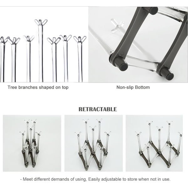 Retractable Cup Drying Rack, Drinking Drying Dranier for Glass Bottle Dishes Plastic Mug Tree with Non-slip Bottom For Kitchen Countertop