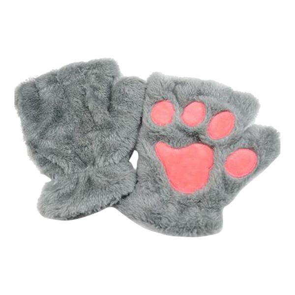 Mjuka konstgjorda fingerlösa katt tass vantar varma vinterhandskar halvfinger söta handskar katt tass rollspel grey