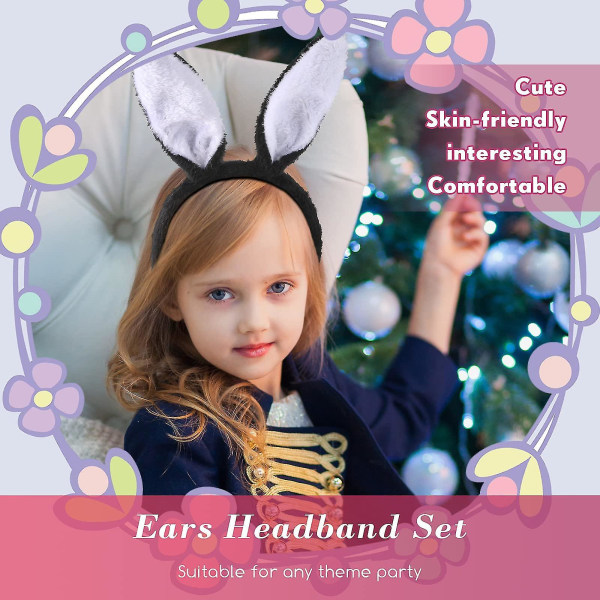 Pääsiäispupun set, 3-osainen Pehmo Rabbit Ears -päänauharusetti Cosplay-juhlatarvikkeille Black