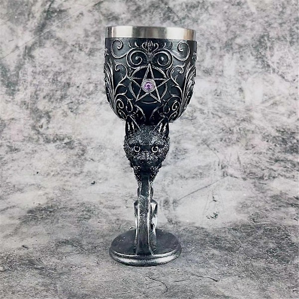 Middelalderlig 3D Preget Drager Beger Rustfritt Stål Harpiks Øl Vin Beger Nyhet Gotisk Kopp Kalk Home Bar Fest Tilbehør Cat