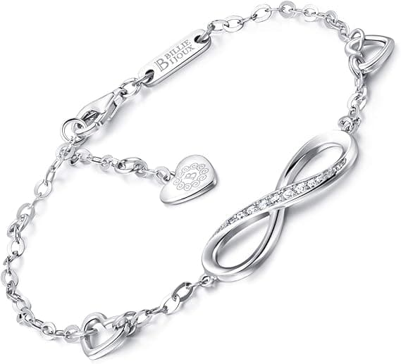 925 Sterling Silver Infinity Oändlig Kärlek Symbol Charm Justerbart Armband Julklapp