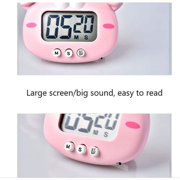 Kjøkkenklokke, søt tegneserie dyre nedtellingstimer, digital matlagingstimer med magnetisk, LCD-storskjerm visuell klokke, hengbar alarmklokke med stativ