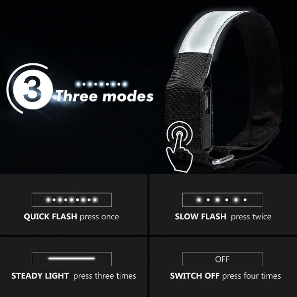 Uppladdningsbart LED-armband, 2-pack USB-reflekterande ljusremsor för barn, för jogging, löpning och sport