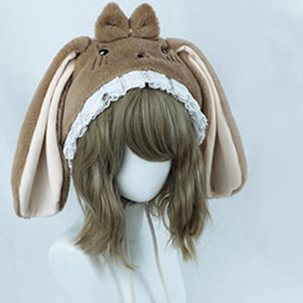 Flickor Kawaii Rabbit Bunny Ear Lolita Hat Vintage Lolita Wool Cap Warm Rabbit Hat White Beige
