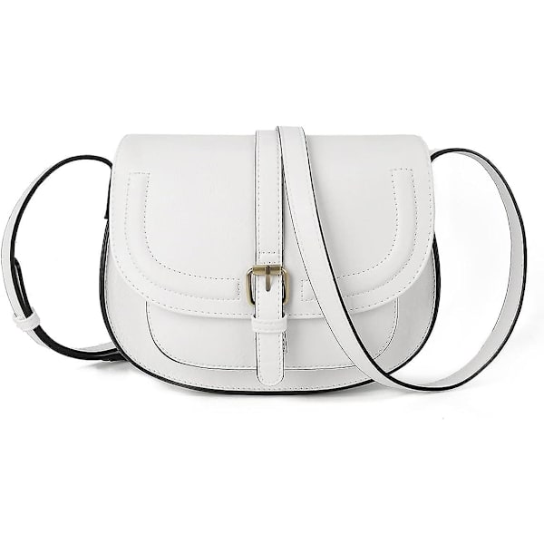 Naisten crossbody-laukku, pieni laukku ja olkalaukku, vintage-satulalaukku, vegaaninahkaa big white
