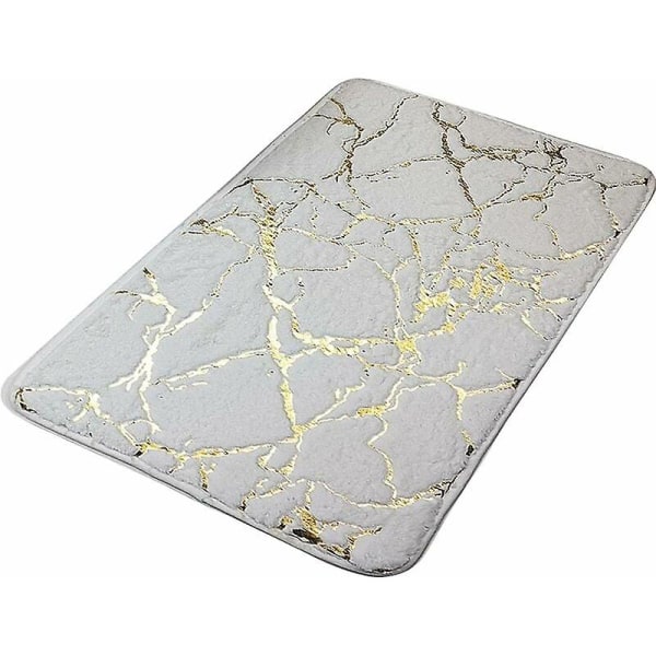 Vinterkampanj, badrumsmatta med marmoreffekt, snabbtorkande, halkfri, rektangulär, polyester, för badrum, kök, sovrum, vit, storlek: 40 x 60 cm