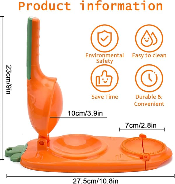 Dumpling Maker, 2 i 1 Dejpresse Sæt, Multifunktionel Manuel Dejmagerforme, Bage Kage Køkken Gadget (Orange)