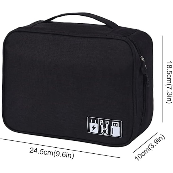 Reisearrangørveske, Elektronikktilbehørsarrangørveske, Universell bæreveske for reiseutstyr for kabler, Powerbank, USB-stasjon, lader harddisk Black