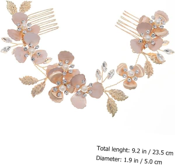 Perle- og Rhinestone-tiara Brudehårbåndskam Bryllupshårtilbehør Blomsterdesign for kvinner Brudehodeplagg