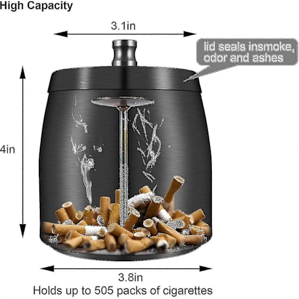 Rostfritt Stålashtray Med Lock För Utomhus Vindtät Ashtray Med Halkskyddad Bas För Utomhus- Och Inomhusbruk Silver M