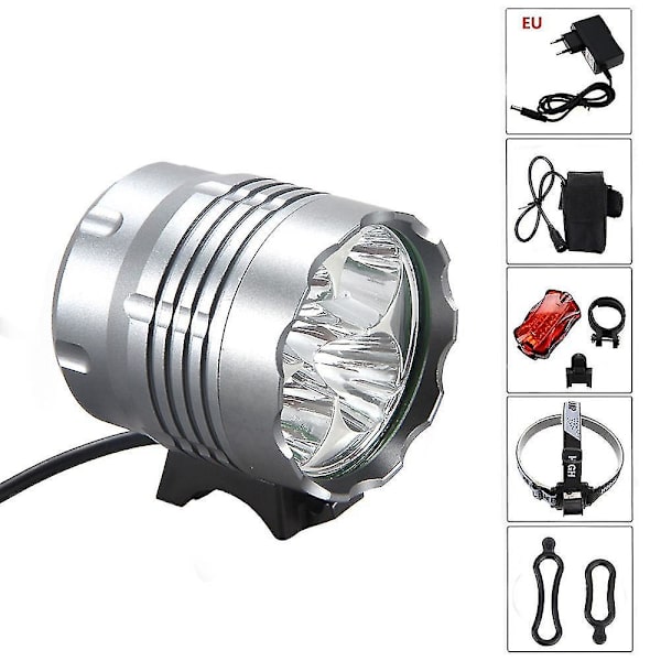 Sykkellys, 6000 lumen 5 LED sykkellys, vanntett terrengsykkellys foran med 6400 mAh oppladbart batteri, 3 moduser frontlykt plug  EU