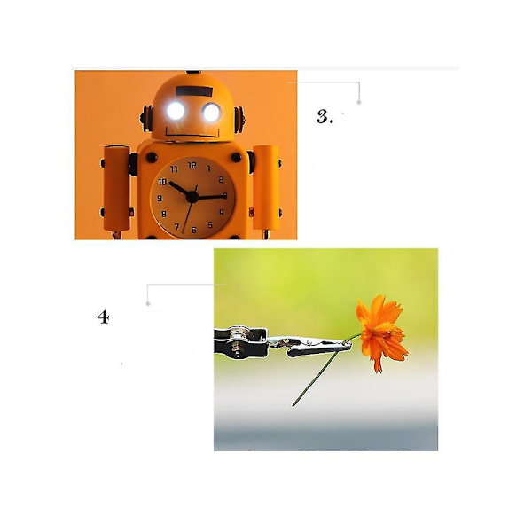 Robotväckarklocka, tyst väckarklocka i rostfritt stål med glitterögon och svingarm, barnpresent White