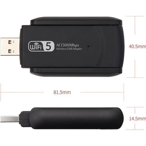 AC1300 Mbps USB 3.0 WiFi-adapter, Dual Band 2.4G/5GHz, kompatibel med Windows og Mac OS X (sort)