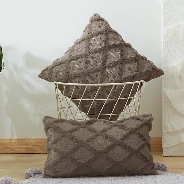 Dekorativa kuddfodral, mjuka plysch konstgjorda ull soffkuddfodral set, beige dark gray