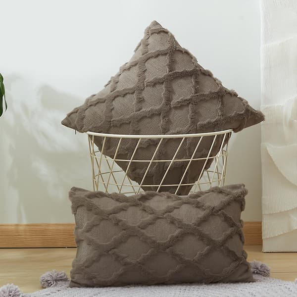 Dekorative pudebetræk, bløde plys kunstige uld sofapudebetræk sæt, beige dark gray