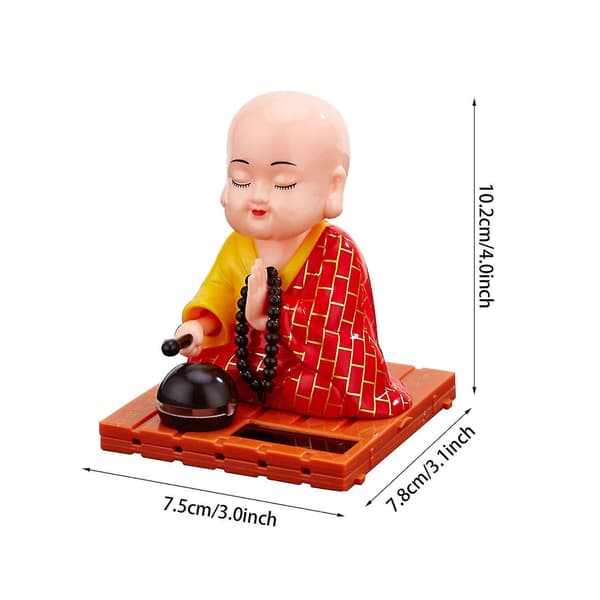 Solfjäderdriven dansande buddhistisk munk gungande animerad bobble dansare leksak, bilinstrumentpanel buddhistisk munk figurin prydnad Red