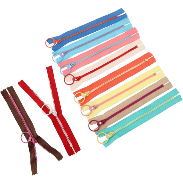 Lot of 10 Resin zippers in 10 different colors 10cm and Ring Zip