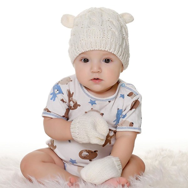 Baby Fall And Winter Hat And Glove Set M white