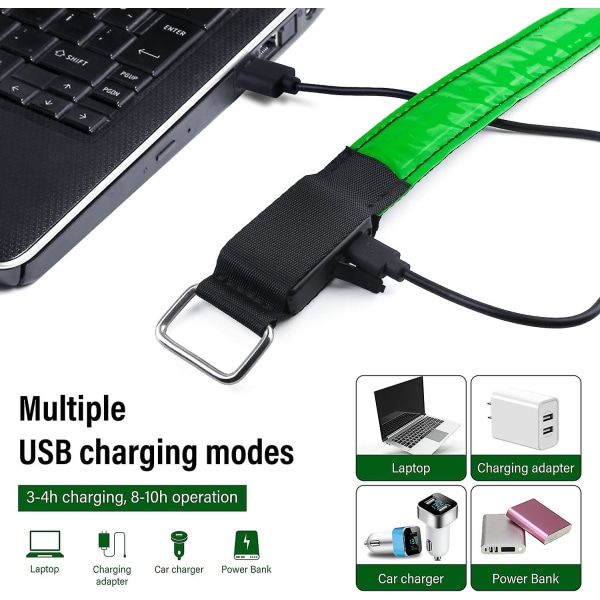 4 USB ladattavaa Led-varsihihnaa, Led-heijastinvarsihihnat, säädettävät salamahihnat.
