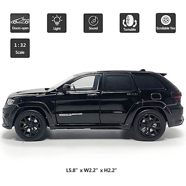 Grand Cherokee Trackhawk Lekebil Diecast Model Bil 1/32 Skala Suv Kjøretøy Metall Sink Legering Støping, Lys Lyd, 4 Dører Åpne, Gutter Leker Barn Bursdag