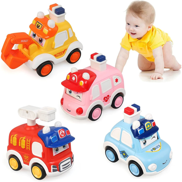 Lasten leluautot, 4 kpl sarjakuvaautot, Push and Go -leluautot, vetoautot leluautot lahjat