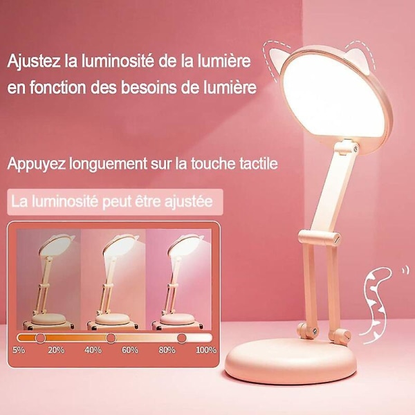 LED-lampe, bordlampe for barn, katteøre rosa jente nattbordslampe, bordlamper justerbar lysstyrke for barn
