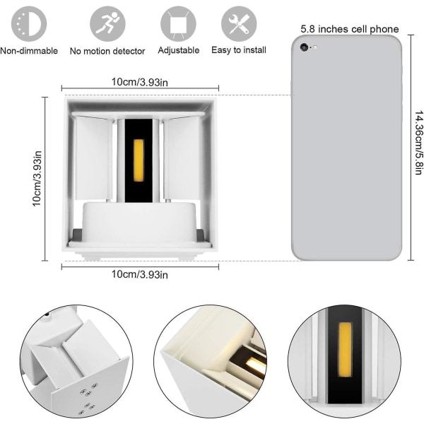 12W LED-vägglampa inomhus, 6000K vattentät IP65 justerbar utomhusvägglampa