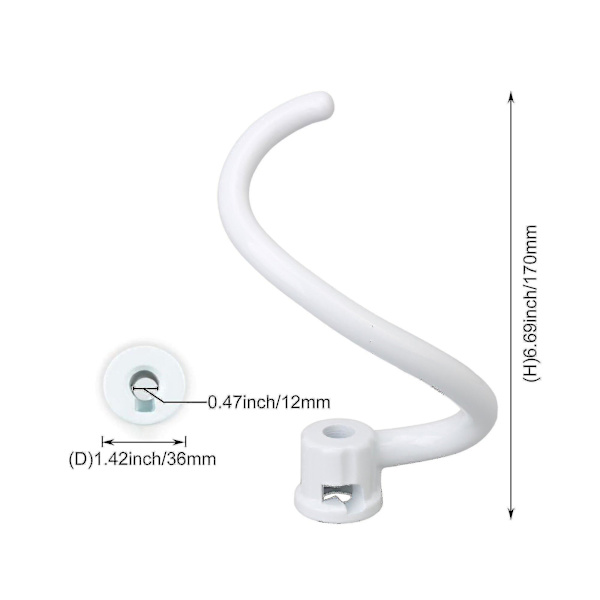 Hvid spiralformet belagt dejkrog Kv25g0x erstatning til Kitchenaid 5-6qt Hy