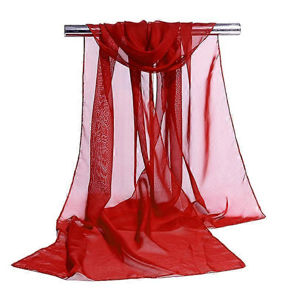 Transparent Chiffon Tørklæde | Tørklæde Dame Brudekjole - Ensfarvet Chiffon Silke Wine Red 160x50cm