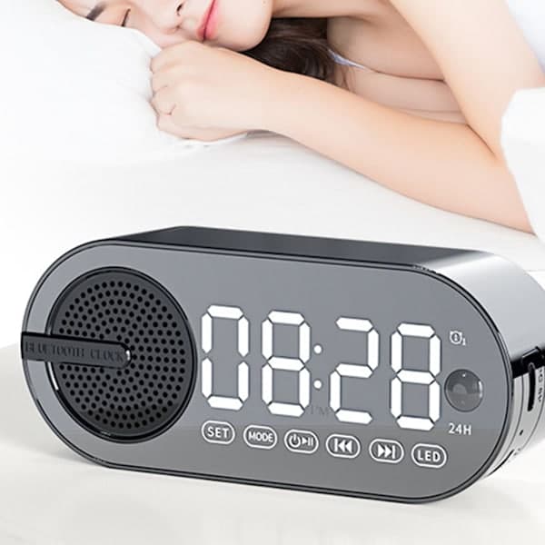 Bluetooth-kompatibel AI-klocka Färgglad LED Digital Display Klocka Alarm för sovrum Svart Black